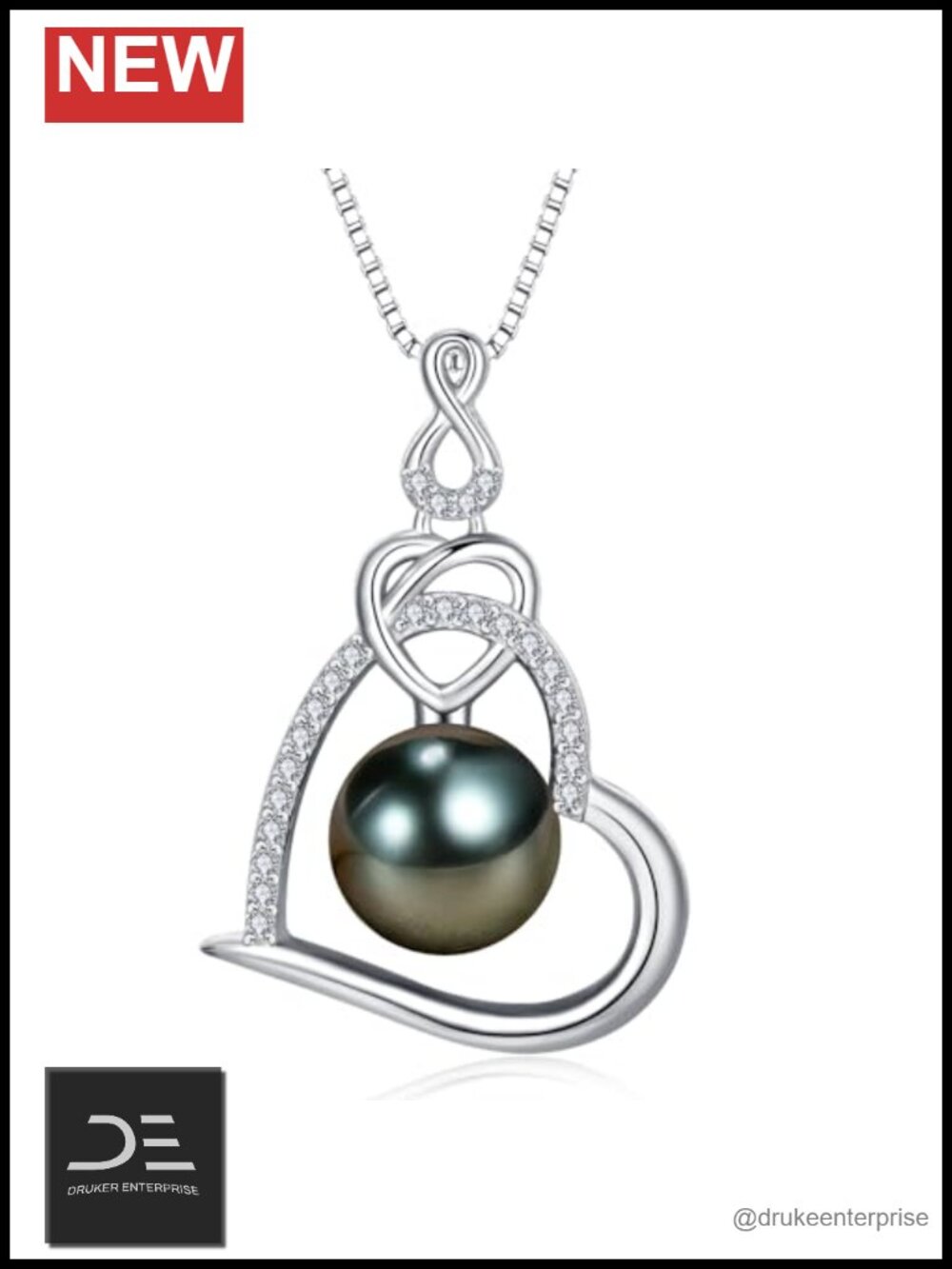 Tahitian Black Pearl Necklace 18K Gold Plated 925 Sterling Silver Pendant Gift